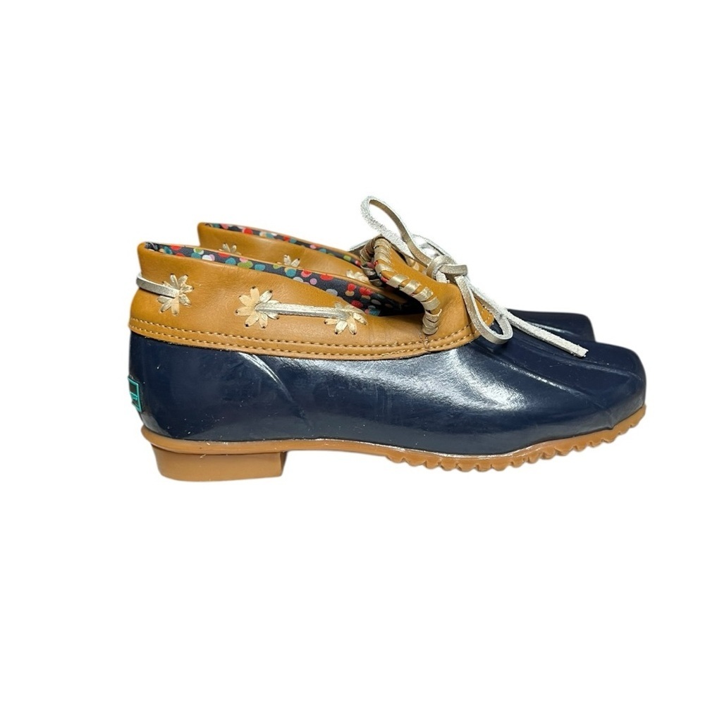 🌻Jack Rogers Aubrey Waterproof Midnight Blue Tan Lace Up Duck Boots Size 8 - Picture 4 of 12